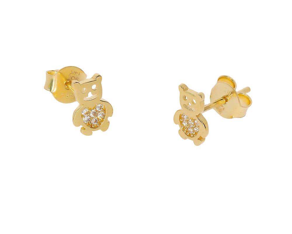 Złote kolczyki Misie próby 585