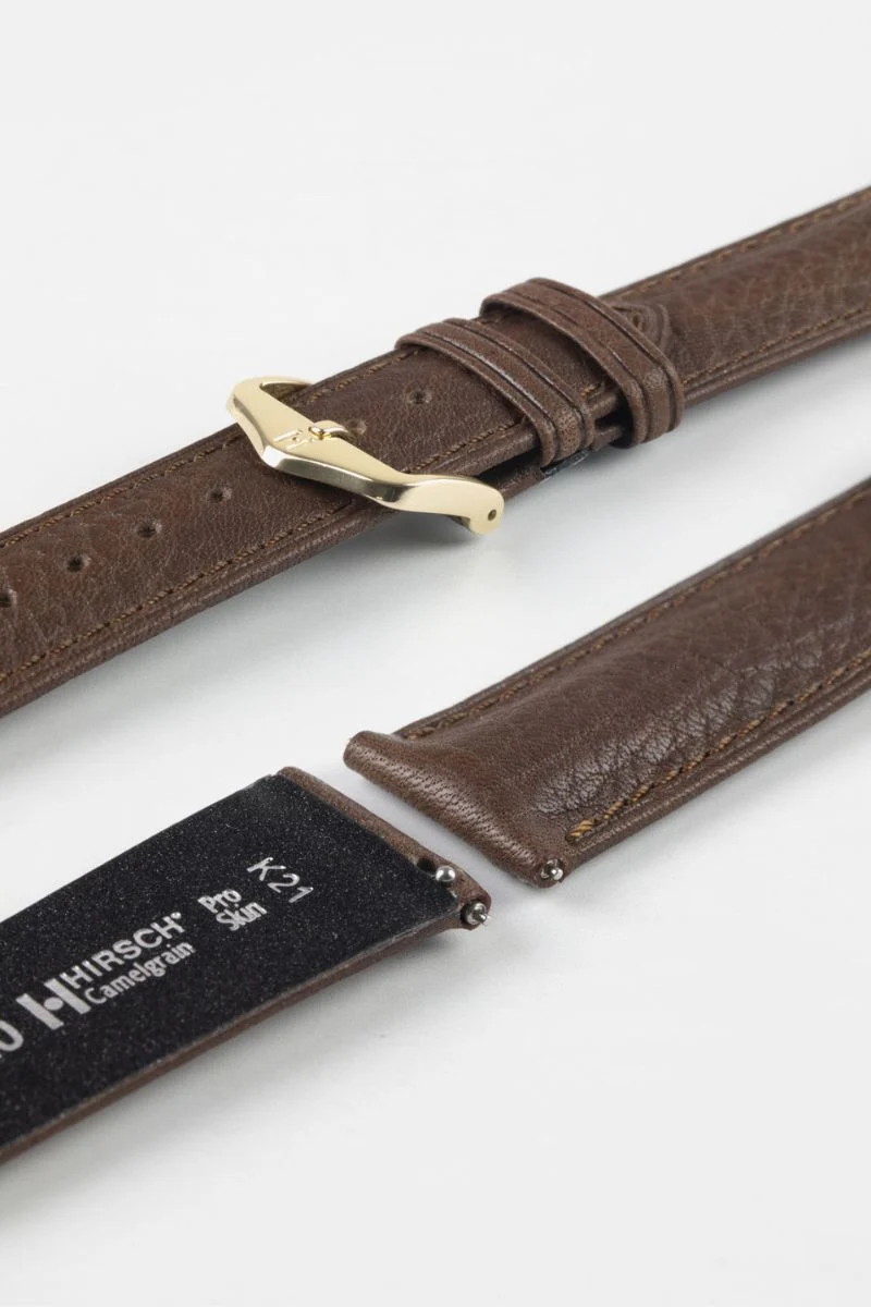 Hirsch CAMELGRAIN No Allergy Leather Watch Strap in BROWN