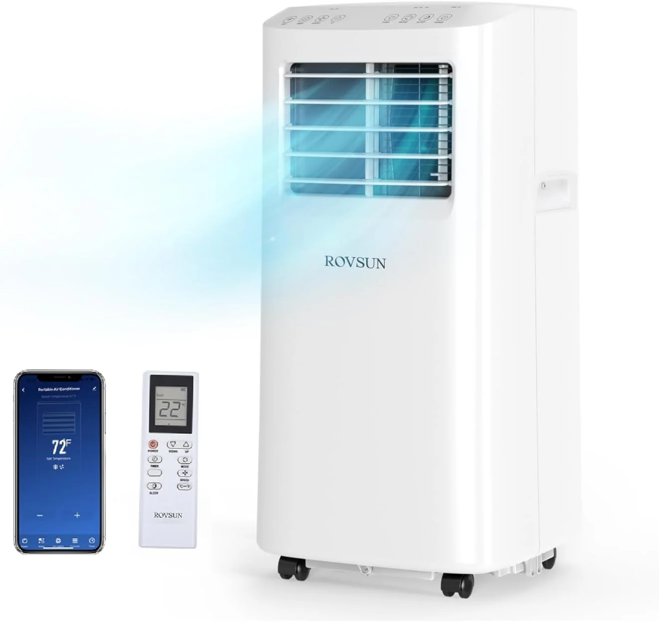 ROVSUN WiFi Enabled Smart 8000 BTU Portable Air Conditioner with Remote & APP Control. 3-in-1 Cooler. Dehumidifier & Fan. Powerful Room Mobile AC Unit with Rolling Wheels & Easy Installation Kit