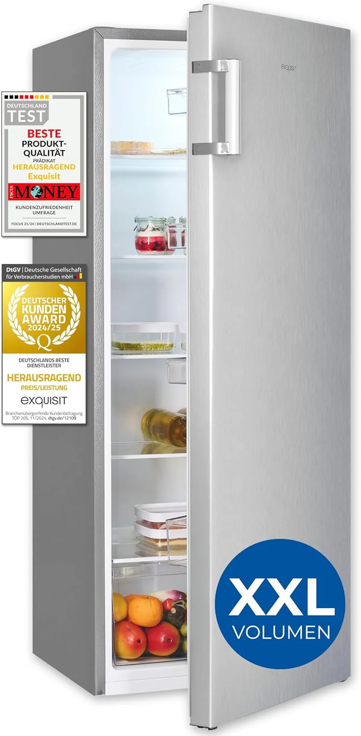 Exquisit Koelkast zonder vriesvak, grote koelkast, 5 legplanken, 242 liter, tafelmodel koelkast 143 cm hoog, KS5320-V-H-040E wit