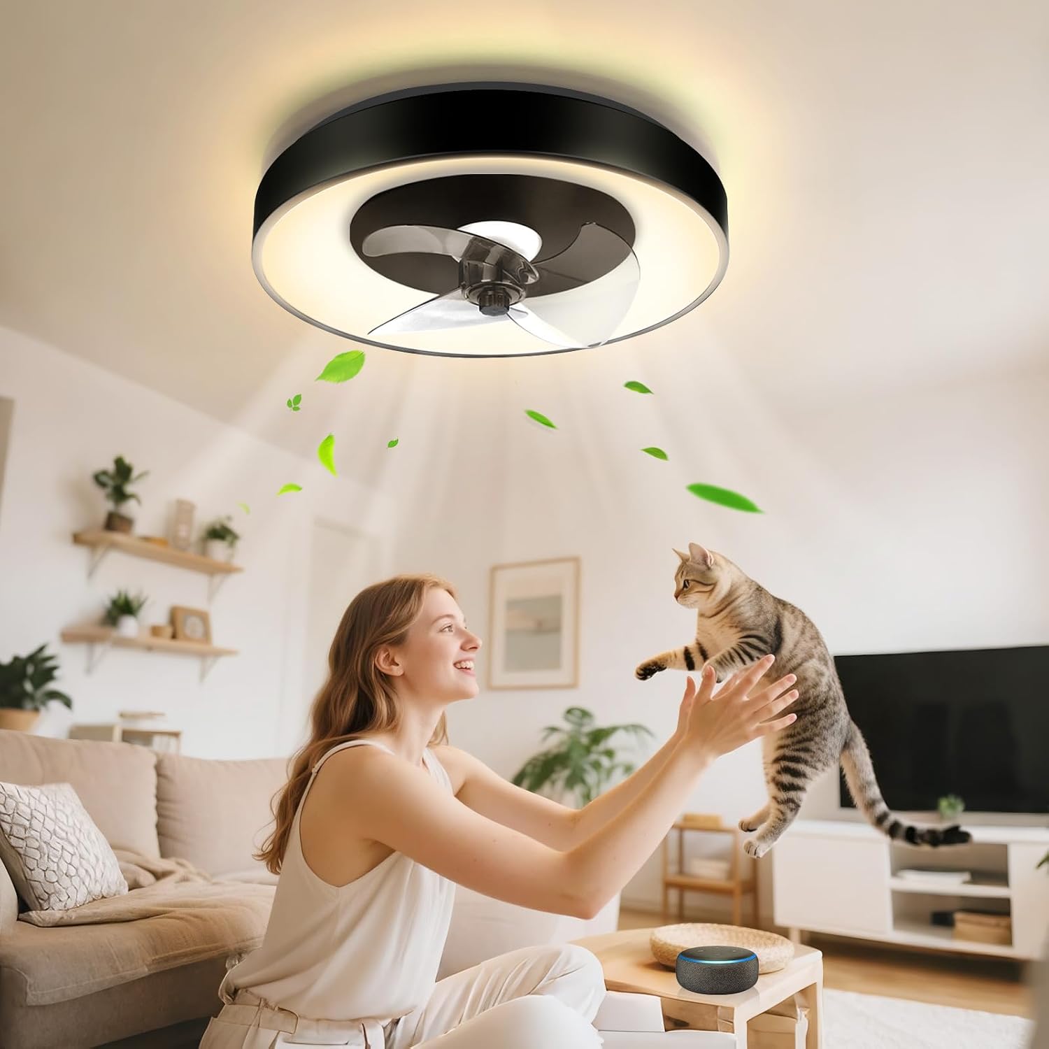 Aigostar- Smarte Deckenventilator mit Beleuchtung, Kompatibel mit Alexa, LED 40W, 4400LM, 2700K-6500K Dimmbar, Deckenlampe Ventilator Leise mit Fernbedienung und Gateway, 6 Geschwindigkeiten, φ50CM