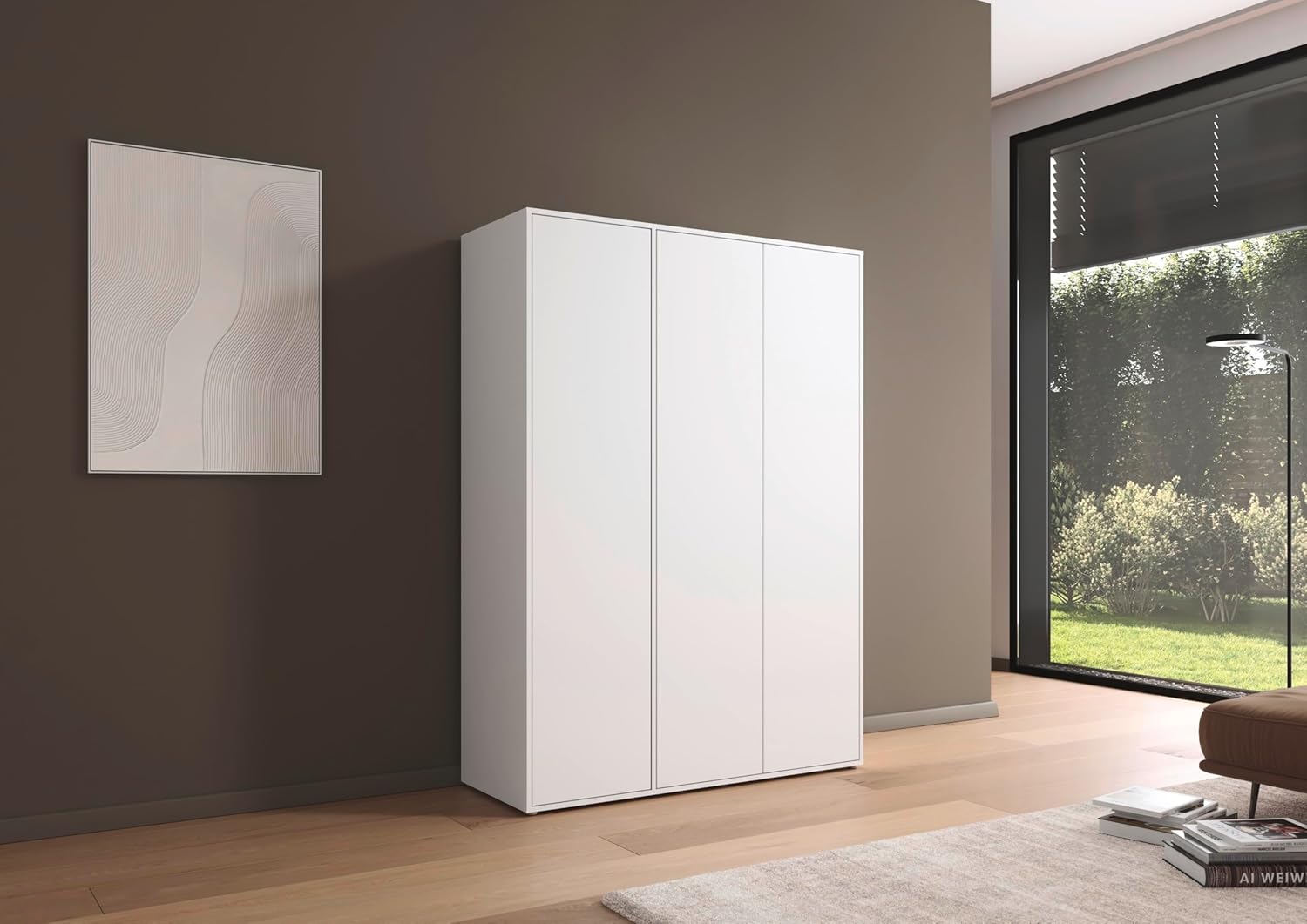 Rauch Möbel Nabila Kleiderschrank für Schlafzimmer, Kinderzimmer, Jugendzimmer, Flur, 3-türig, Push-to-Open, mit Zubehör Classic, Farbe Weiß, Breite 140 cm