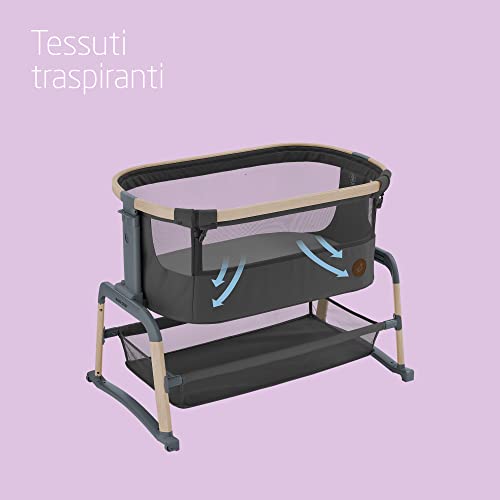 Maxi Cosi Iora Air Lettino neonato, co sleeping con materasso imbottito, funzione dondolo, regolabile in altezza, reclinabile,tessuti riciclati ecologici e traspiranti, 0 9 kg, Beyond Graphite : Prima infanzia