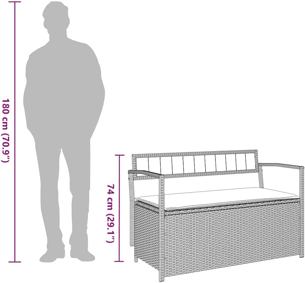 vidaXL Gartenbank mit Stauraum und Kissen Schwarz Poly Rattan, Gartenbank, Parkbank, Outdoor-Bank, Sitzbank, Terrassenbank, Außenbank, Gartenmöbel