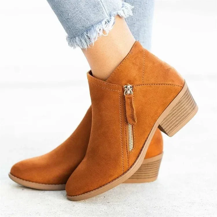 Damen Stiefeletten aus Wildleder mit bequemem Blockabsatz und praktischem Seitenrei?verschluss f��r herbstliche Outfits