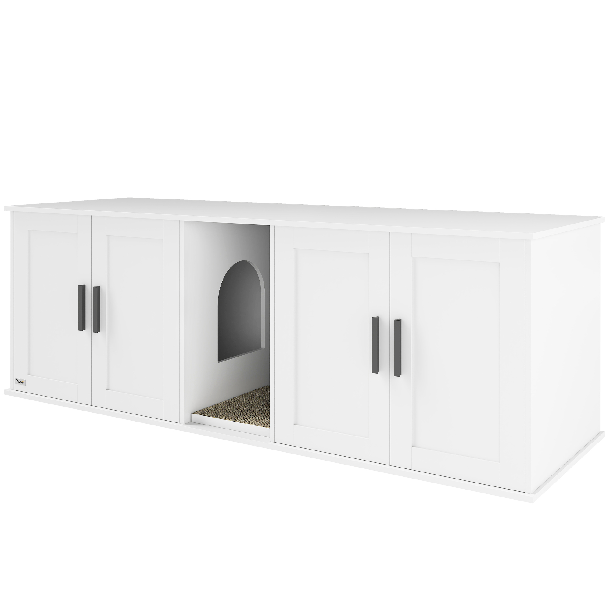 PawHut Multifunctionele kattentoilet kast met scheidingswand voor grote katten 145 x 49 x 51 cm Wit