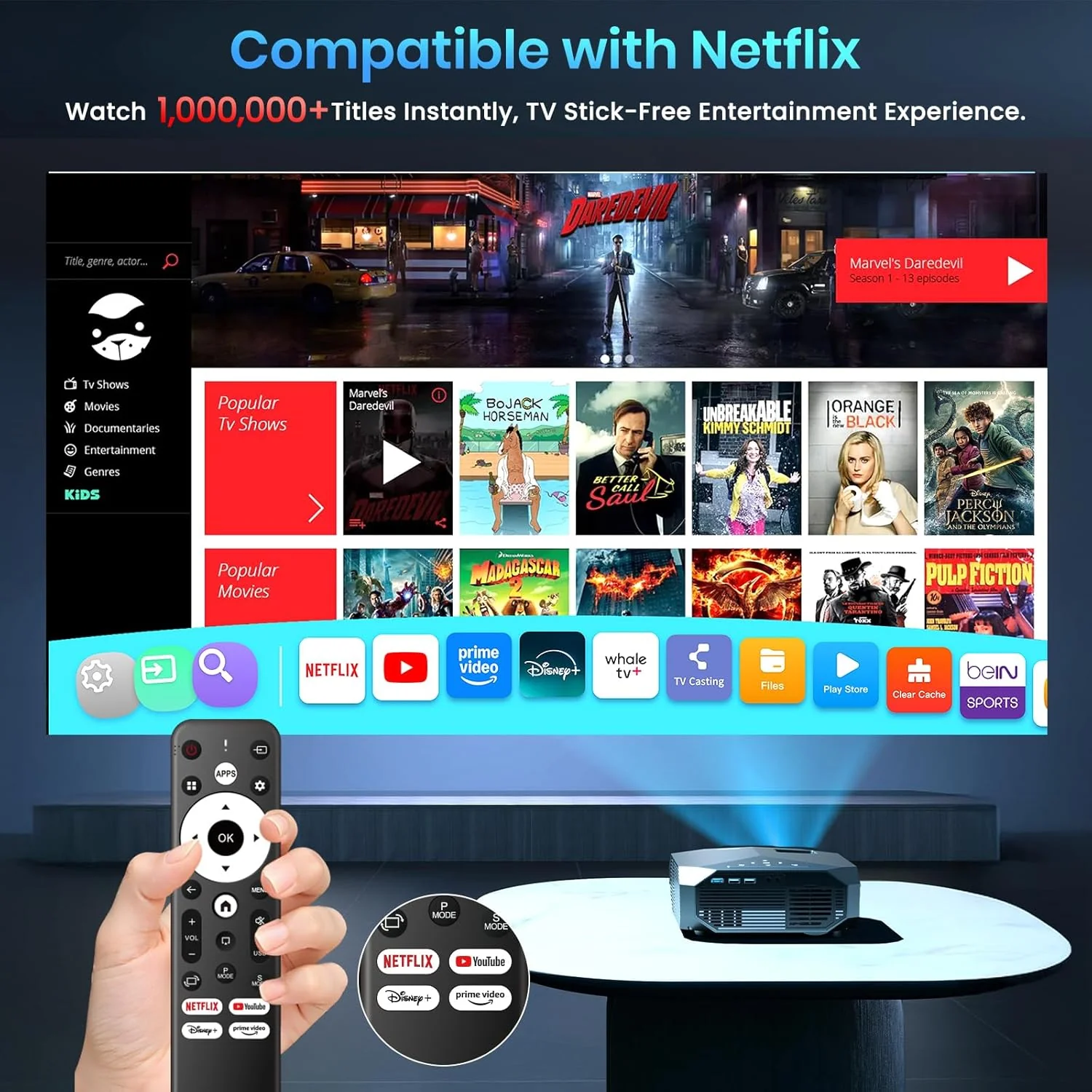 [Compatible with Netflix/High Brightness] Smart Projector with WiFi 6 and Bluetooth 5.3