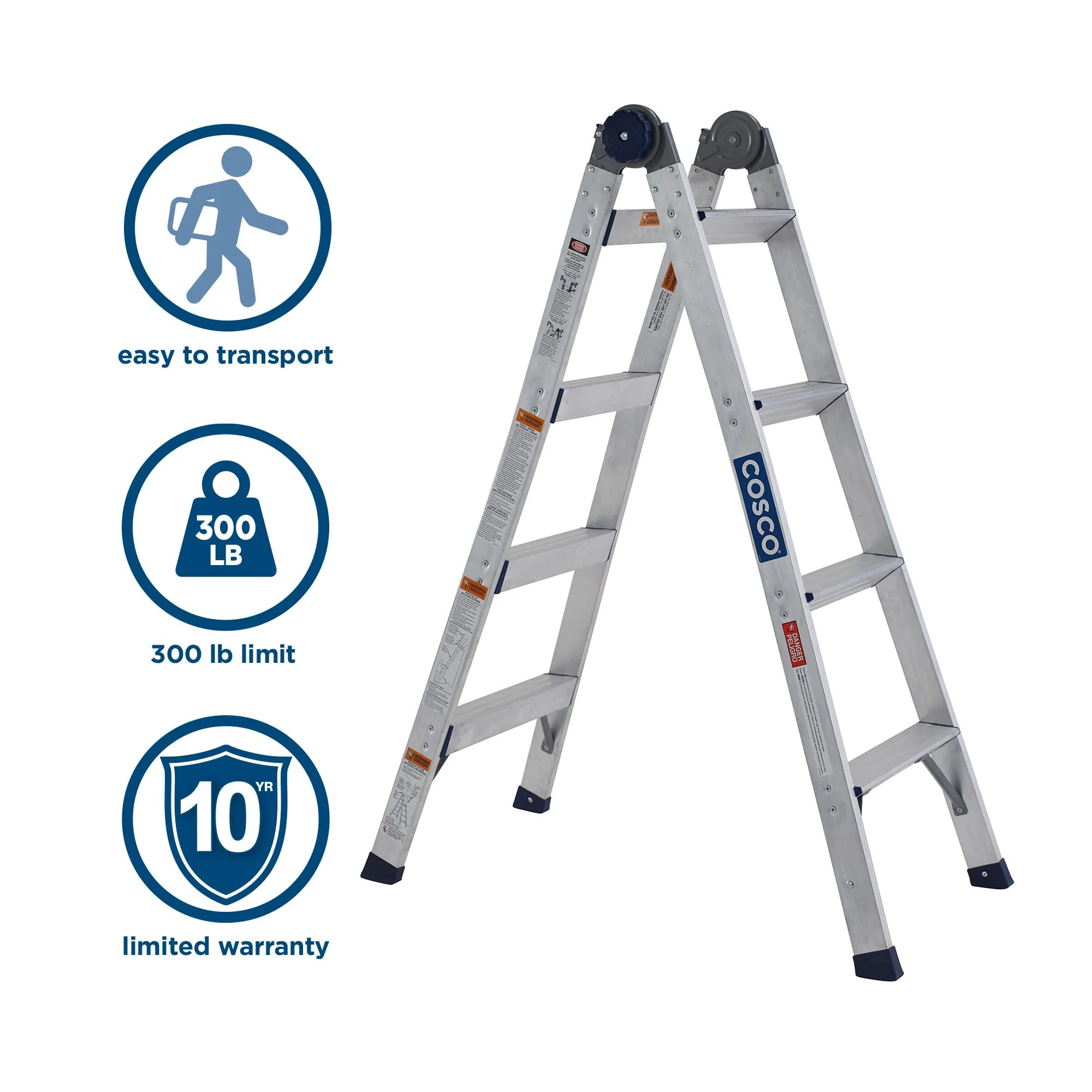 2-in-1 Trap- en Uitklapladder, Bereik 2,64 m