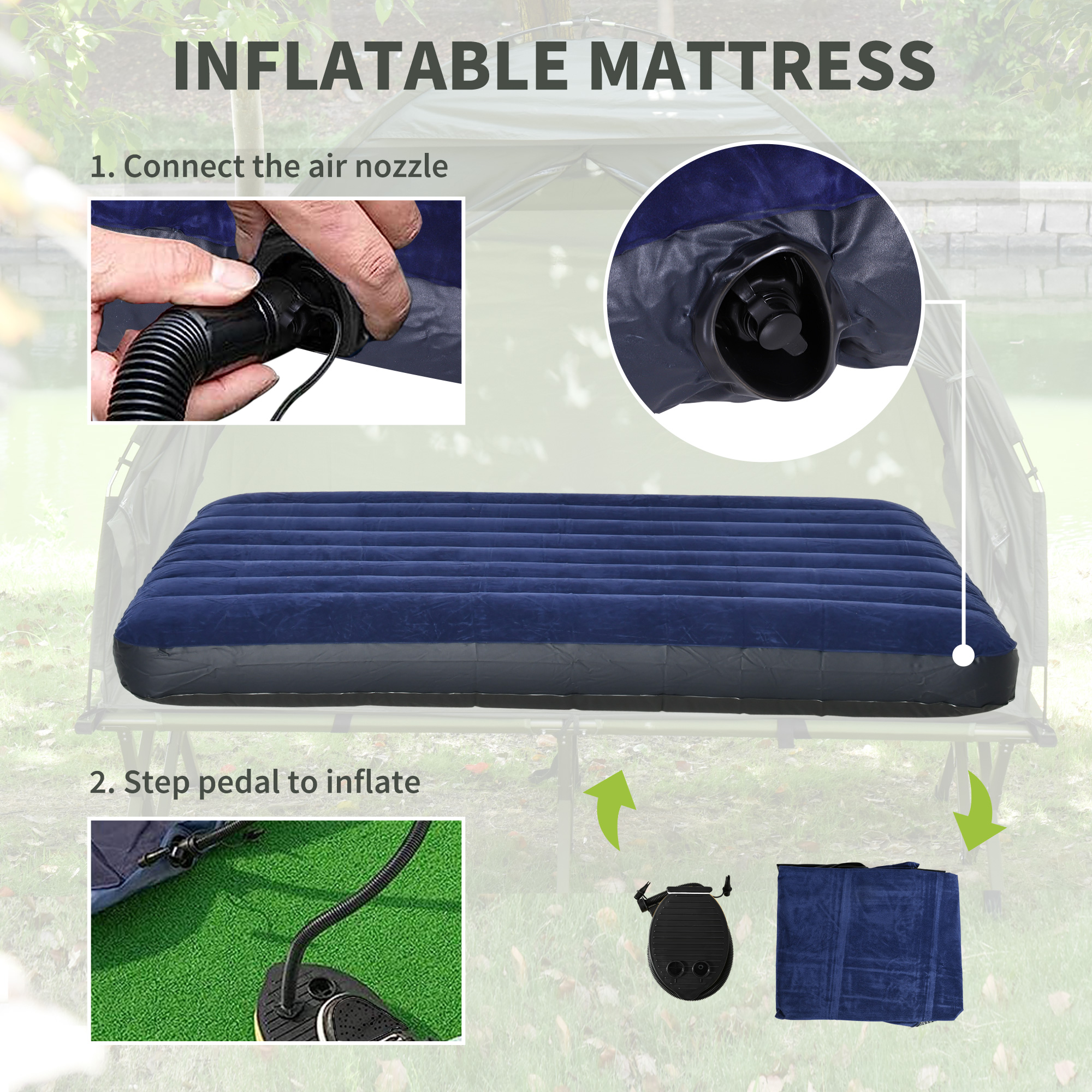 Outsunny Campingbedje met Matras Hoge Slaap Draagbaar, Groen