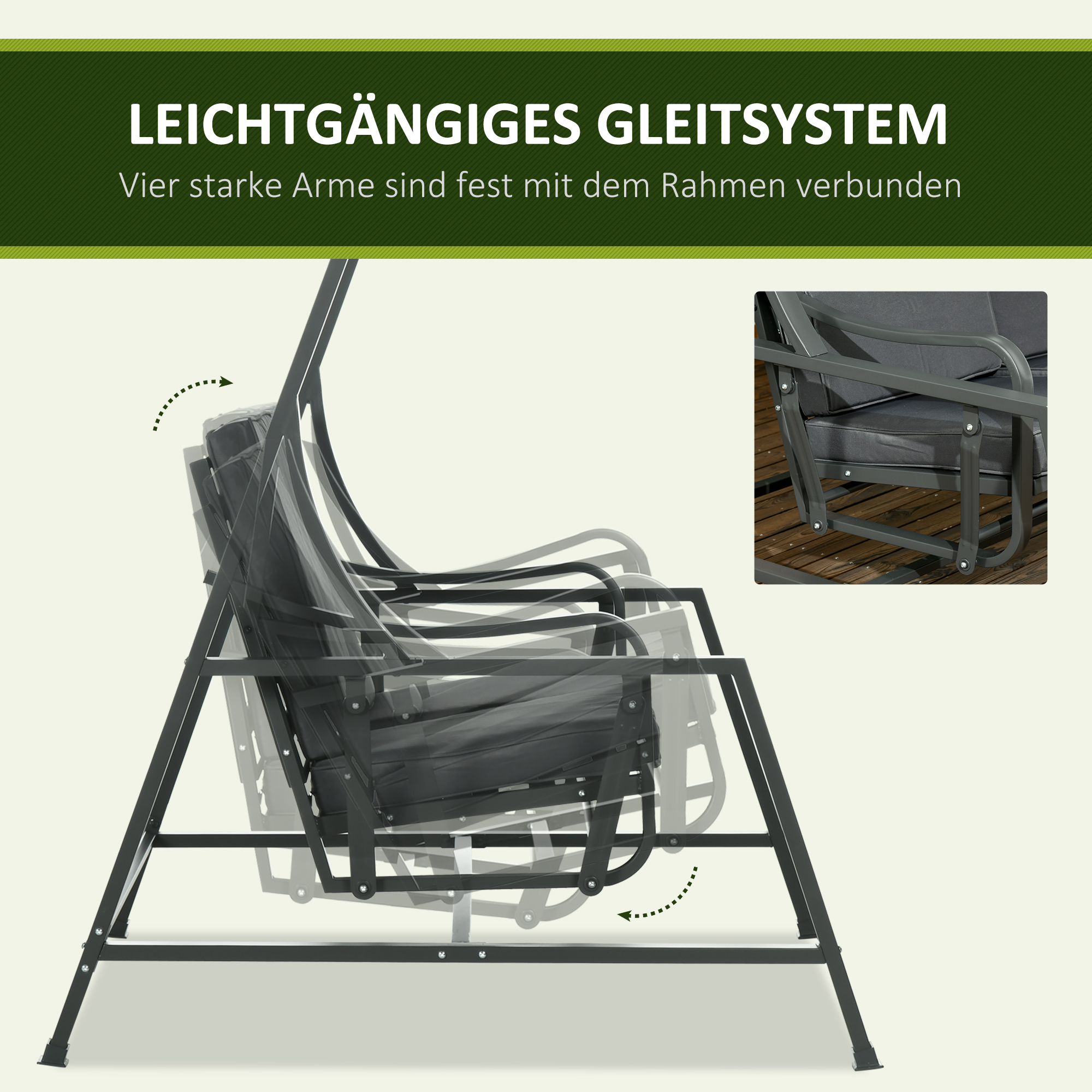 Outsunny tuinschommelset, 2-zits tuinschommelset met baldakijn, grijze kussens