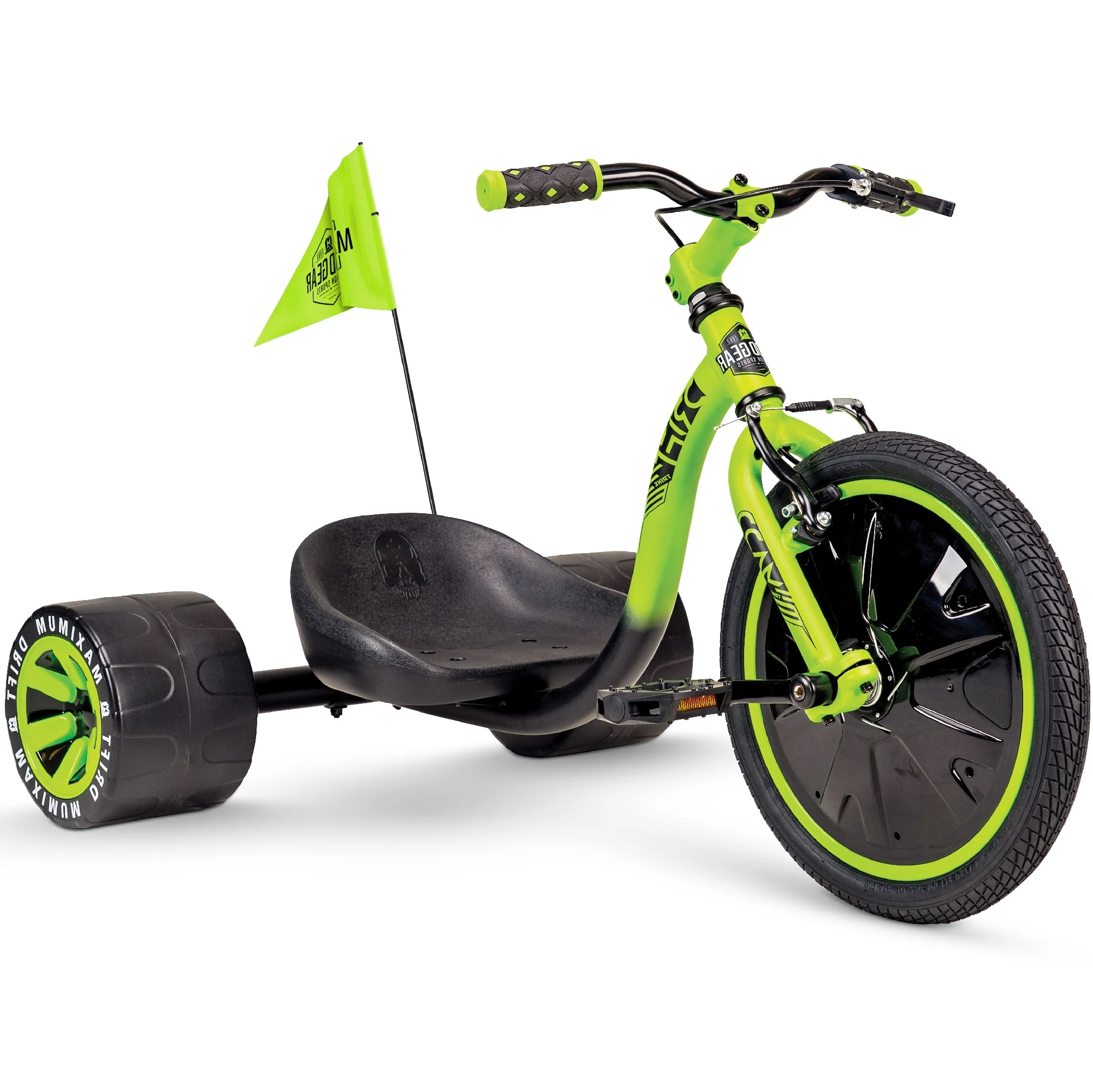 Madd Gear Drift Trike Strong Steel Frame Tricycle Adjustable Seat Black Green Machine 5 Years & up