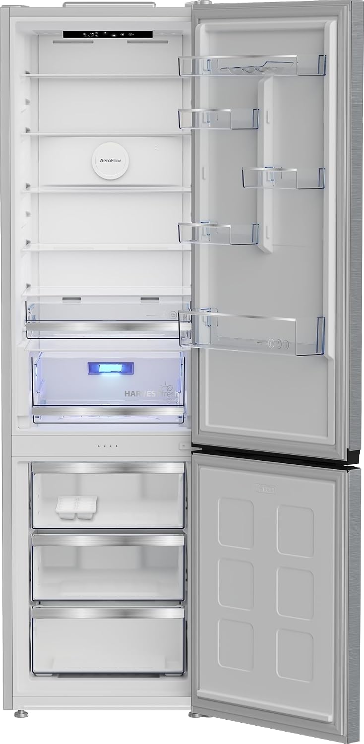 Beko Kühl- Gefrierkombination B5RCNA416HXB, 415 Liter Nutzinhalt, 203,5 cm hoch, Wechselbarer Türanschlag, 297 l Kühlen, 118 l Gefrieren, 3 Gefrierschubladen, 35 dB, Manhatten Gray