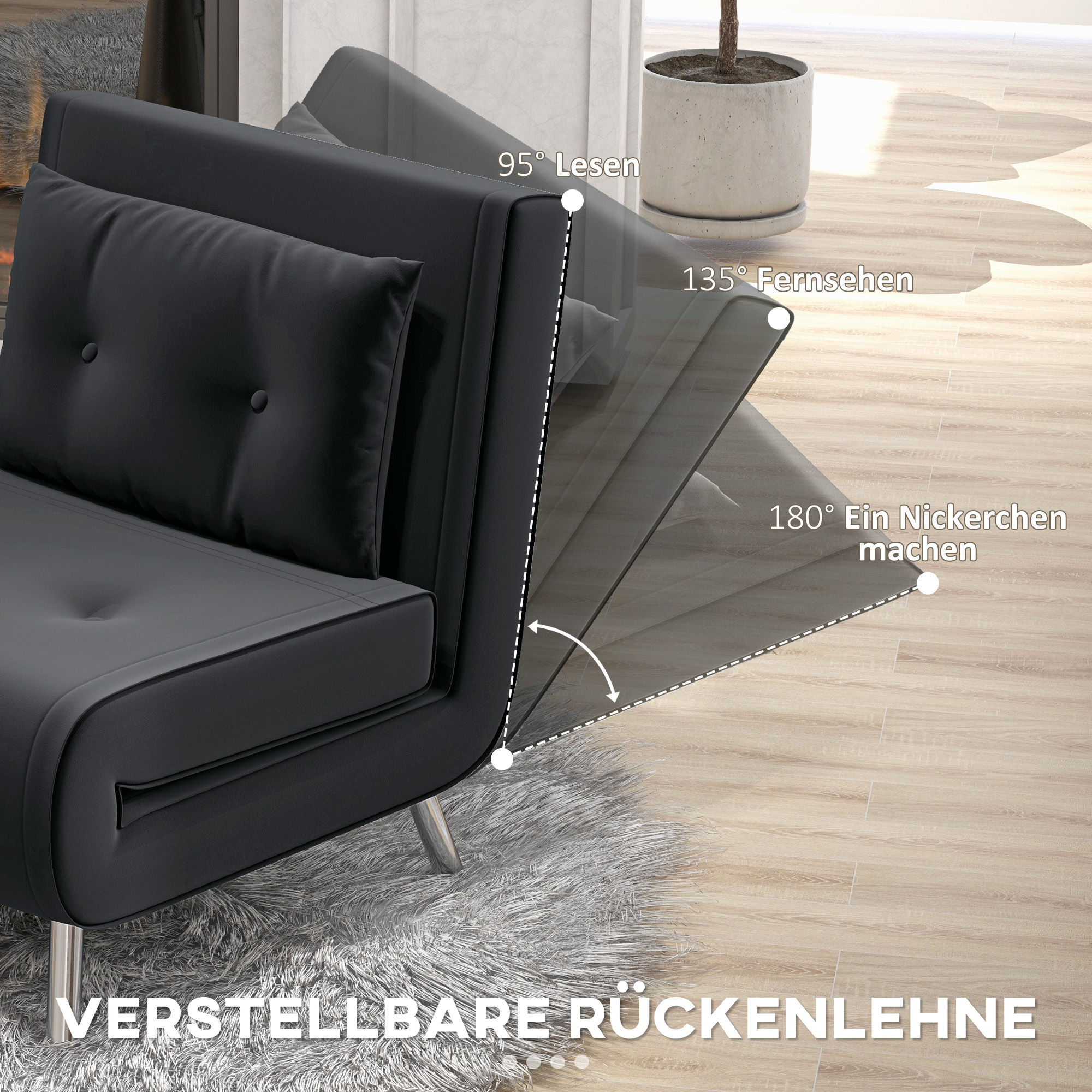 Ligstoel Stoel met Ligfunctie Slaapstoel, Knoophechting, fluweeloptiek, 77 cm x 88 cm x 83 cm, Zwart