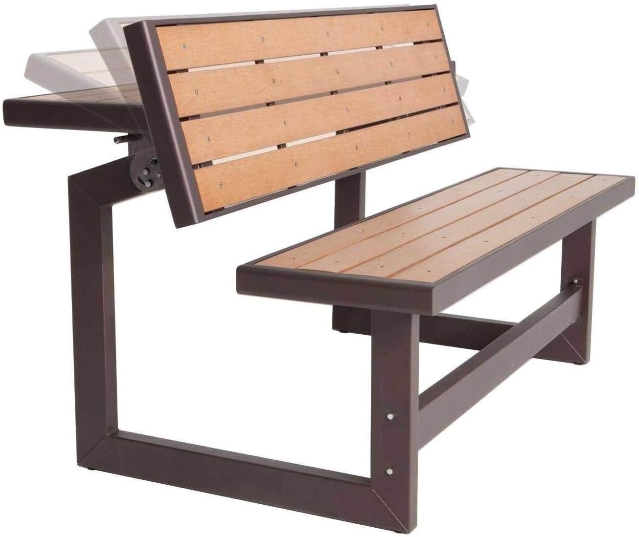 LIFETIME Gartenbank, klappbare Rückenlehne, umwandelbare Bank in einen Tisch, Maße 141x78,5x88,5 cm, Polyethylen hoher Dichte, wasserabweisend, UV-Schutz, Holzfarbe