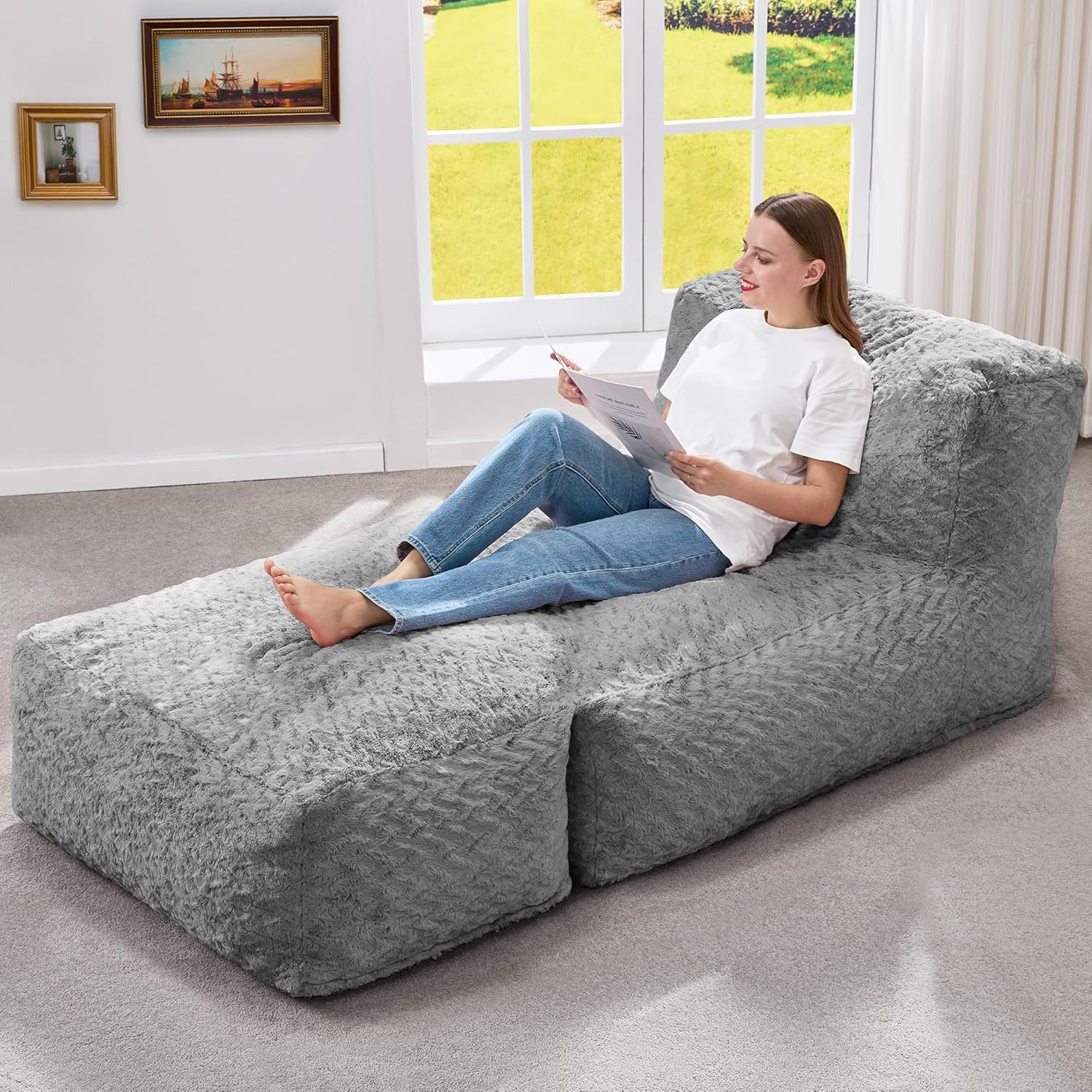 Hobestluk Big Bean Bag Lounger Chairs Large Beanbag Chair for Adults Bean Bag Sofa Memory Foam