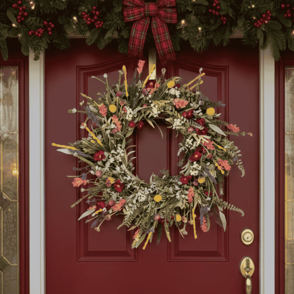 FLORASPIRE – Weelderige decoratieve deurkrans met realistische bloemen en het hele jaar door charme