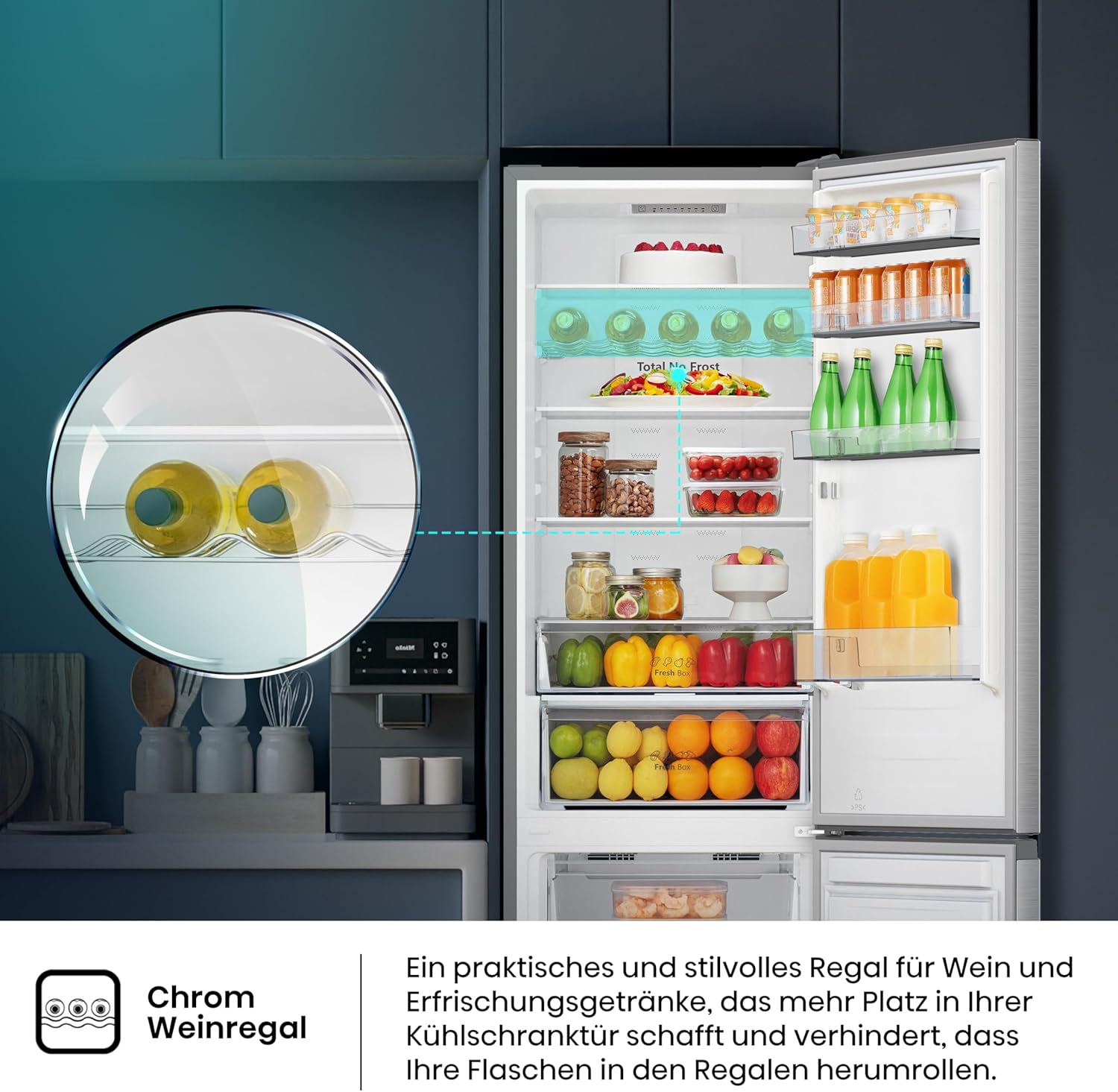 Hisense RB327N4AD2 Kühl-Gefrierkombination/ NoFrostPlus/ Multiflow 360°/ HolidayMode/ FreshZone/ 182,4 cm/ Kühlteil 171 l/ Gefrierteil 85 l/ 41 dB/ 287 kWh/ Jahr/ Edelstahl-Look