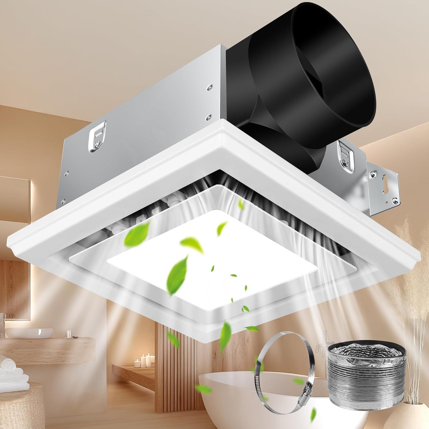 Gaciban Bathroom Exhaust Fan with LED Lighting - Square Design