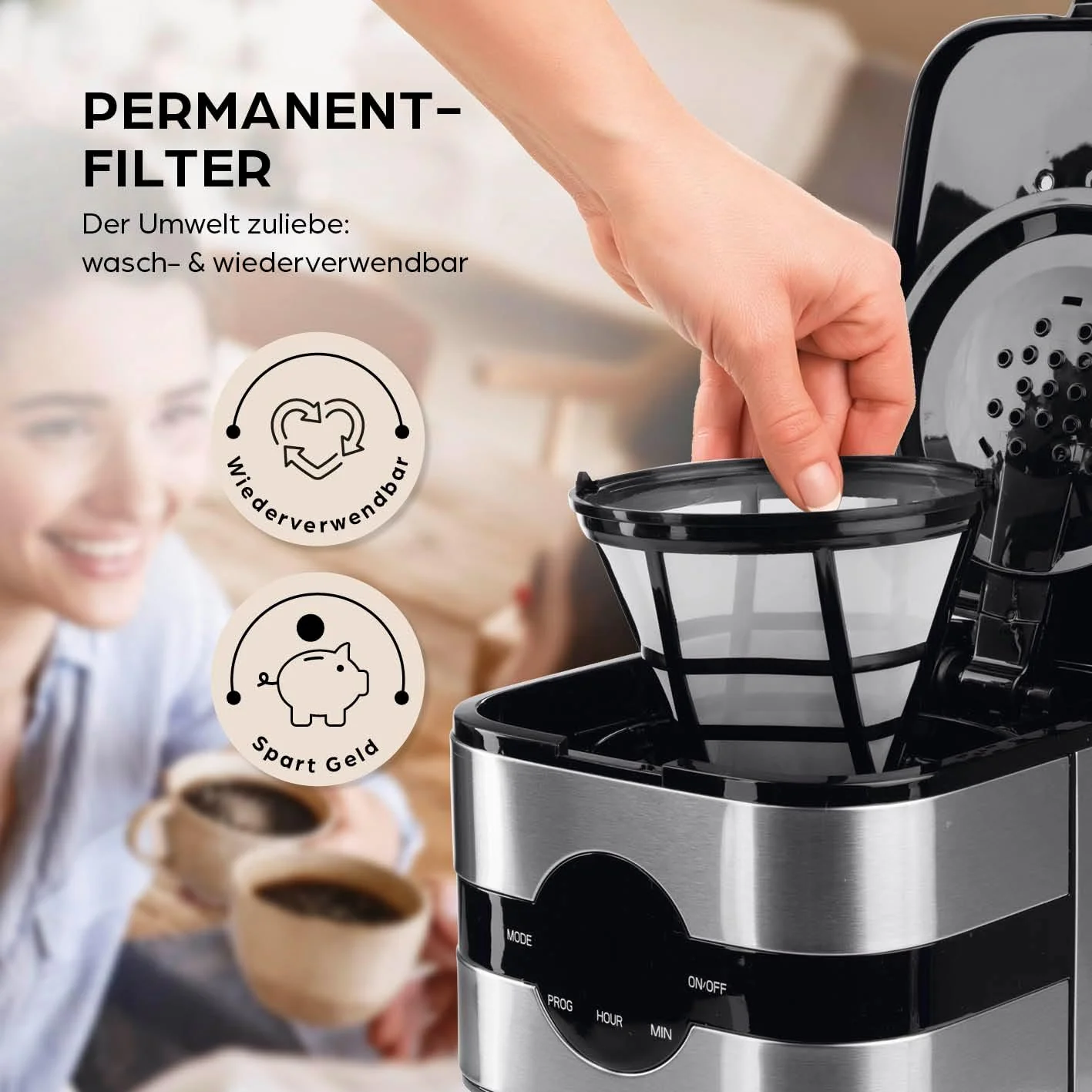 Barista filterkoffiezetapparaat met verstelbare molen & thermoskan | Warmhoudfunctie, 24-uurs timer & permanent filter | Voor 10 koppen koffie | Koffiezetapparaat voor bonen & poeder [roestvrij staal]