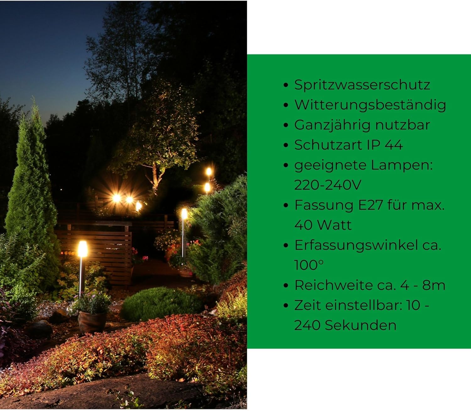 Novatool 4X Wegeleuchte I 80 cm I mit Bewegungsmelder I Edelstahl I IP44 I E27 Sockel I Wegebeleuchtung aussen Aussenleuchten Garten Standleuchte Terassenleuchte Gartenleuchte stehend