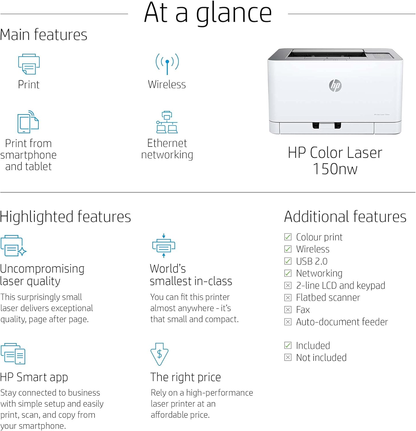 HP Color Laser 150nw Farb-Laserdrucker (Drucker, USB, LAN, WLAN),weiß-grau