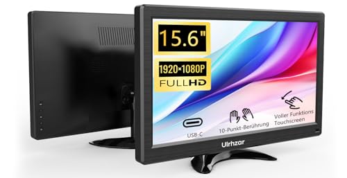 Ulrhzar Schermo touch screen da 15,6 pollici HDR FHD 1080P PC Display 100% sRGB 60Hz VESA, altoparlante integrato HDMI/USB C adatto per laptop, PC, telefoni Mac, PS4/5 Switch LCD : Informatica
