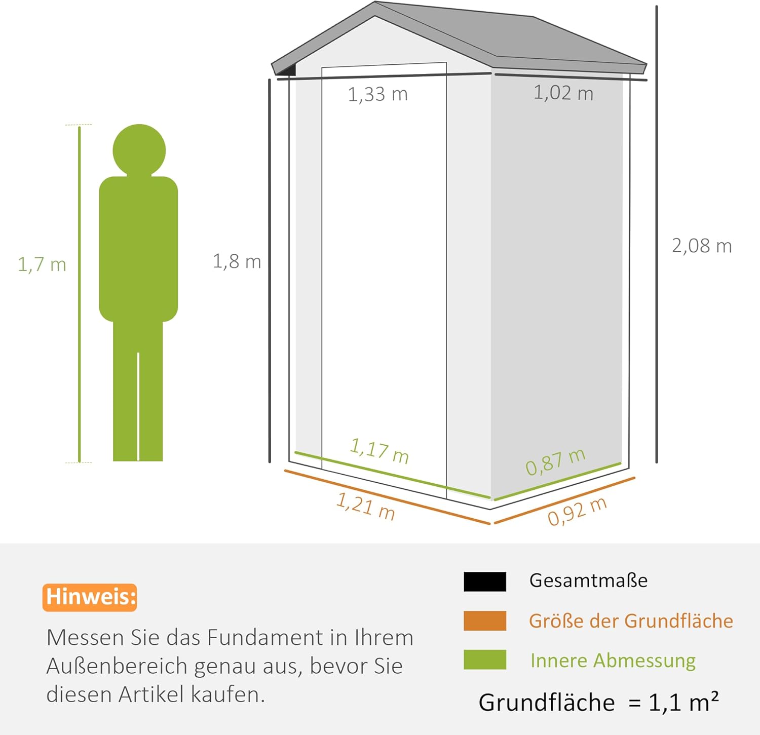 Outsunny Gerätehaus 1,1m², Geräteschuppen mit Satteldach, 133 x 102 x 208 cm, Kunststoff Gartenchuppen mit Abschließbar Tür Belüftungsöffnung Fenster Fundament, Gartenhaus für Garten Dunkelgrau