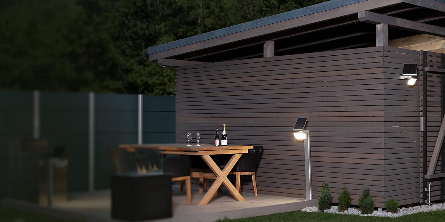 Steinel LED Solarleuchte XSolar GL-S silber, höhenverstellbar, 150 lm, 140° Bewegungsmelder, 5 m Reichweite, Grundlicht