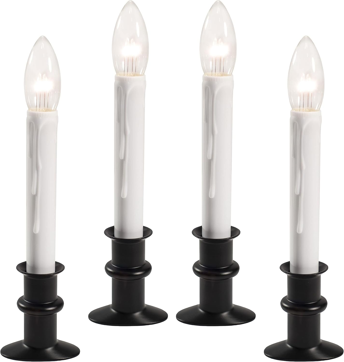 612 Vermont Ultrahelle LED-Fensterkerzen mit Timer, batteriebetrieben, Slim-Line Metallsockel, VT-2813-OW-4R (mattes Onyx, 4 Stück)