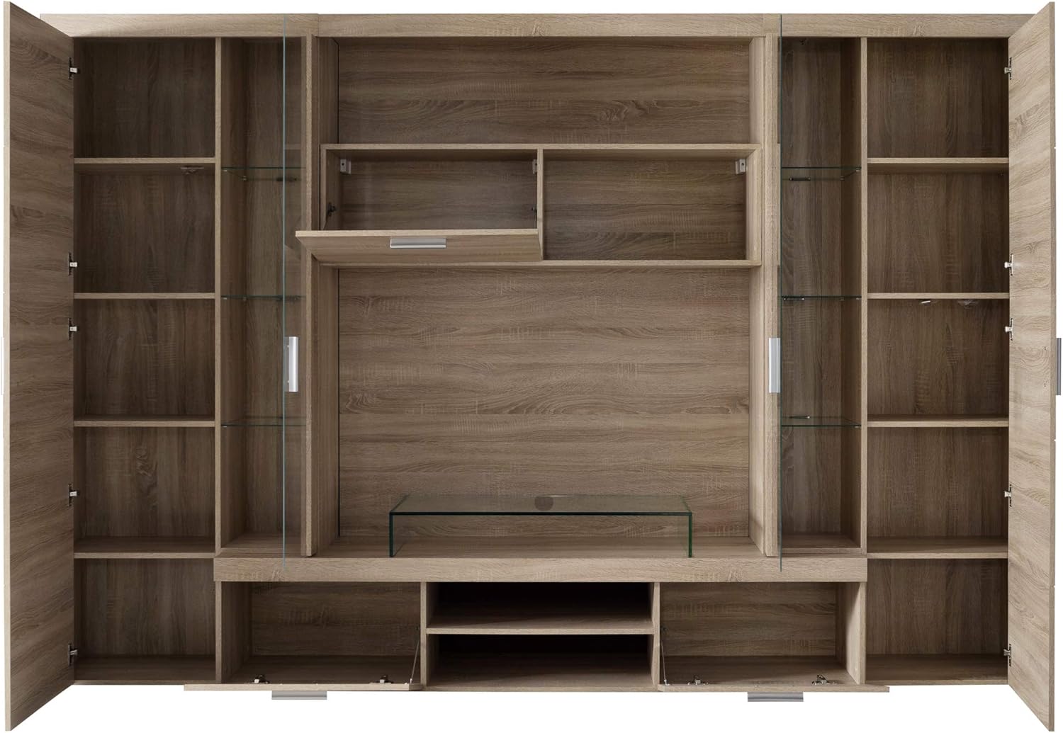 trendteam smart living - Mondeo - Wohnwand - Eiche - Anbauwand mit 4 Türen, 5 offenen Fächern, 3 Klappen und 7 Einlegeböden - (BxHxT) 291 x 197 x 41 cm -viel Stauraum für Ordnung.