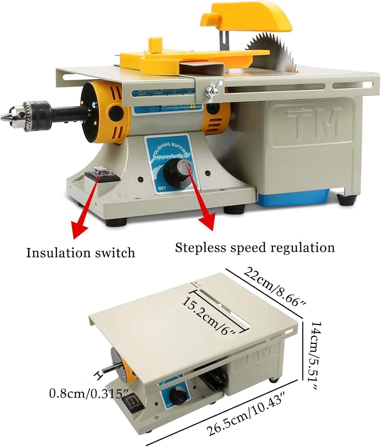 Máquina Cortar Piedra, Pulidora Mesa 850 W 8000-11000 RPM para Joyería, Herramienta Lapidaria con Velocidad Variable para Jade Ágata Y Otras Gemas Naturales