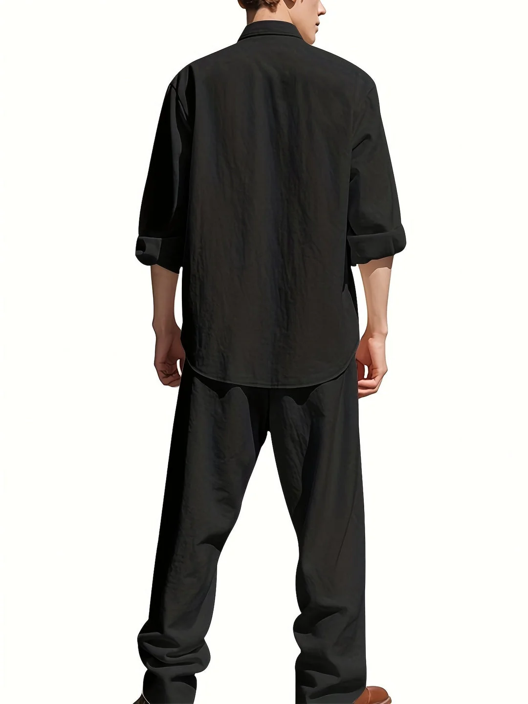 Leinen Set Herren | Luftiges Sommer Set aus atmungsaktivem Leinen mit Stehkragen Hemd und Relaxed Fit Hose f��r den Urlaub
