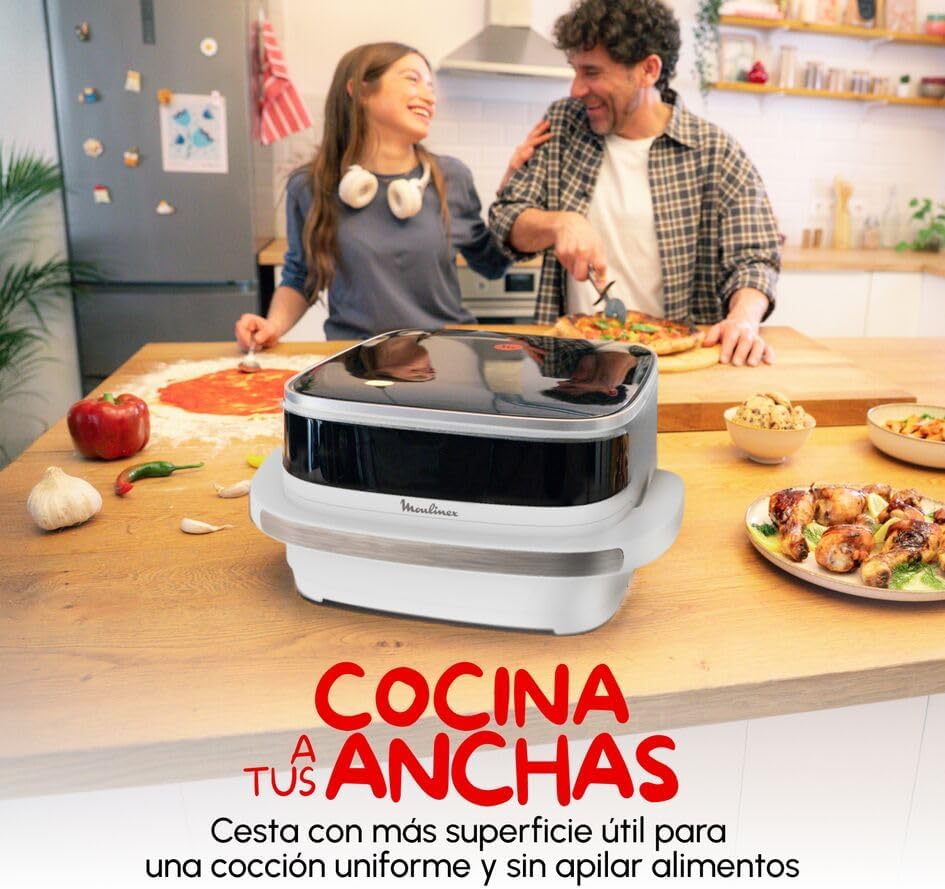 Moulinex Easy Fry XL Surface Air Fryer, 2200 W, Double Resistance, Uniform Cooking, Wide Basket, 10 Automatic Programs, Pizza Oven, Compact Design, Display Window, AL4001