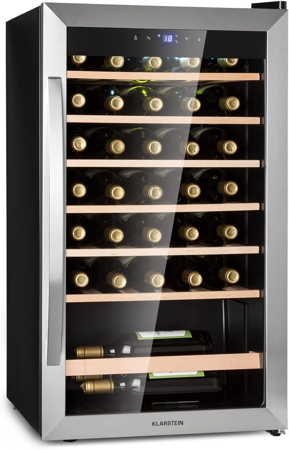 Klarstein Vinoteca 36 Botellas, Nevera Vinos, Una Zona de Refrigeración, Nevera Expositora Vino y Cerveza, Vinoteca Interior y Exterior con Puerta de Cristal, Nevera Vino con Protección UV, 4-18°C