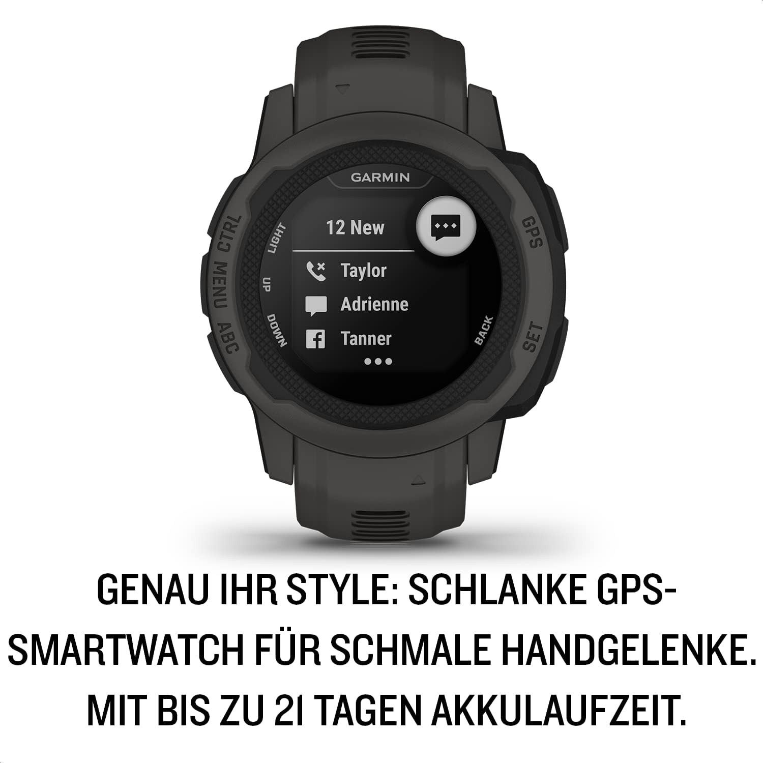 Instinct 2S – schlanke GPS-Smartwatch mit bis zu 21 Tagen Akkulaufzeit, designt für schmale Handgelenke, über 40 Sport-Apps, Trainingszustand, Schlafanalyse UVM
