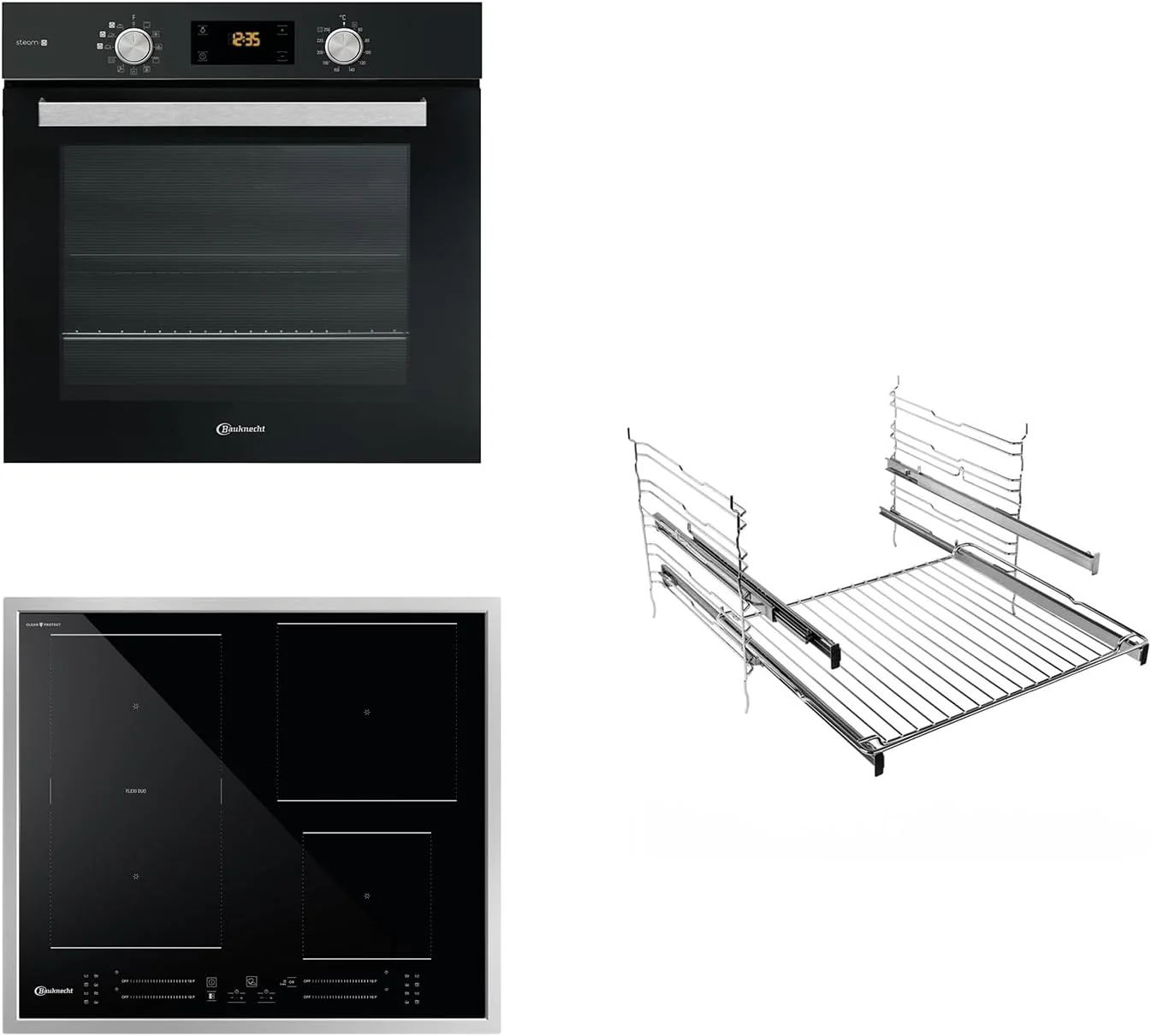 Bauknecht BAKO 566 IND Oven-Kookplaat combinatie/Inductiekookplaat (60 cm)/Hete lucht/Gentle Steam/Maxi Cooking/My Menue/Kookzones met Booster-functie/Ovenuittrek op 2 niveaus, RVS