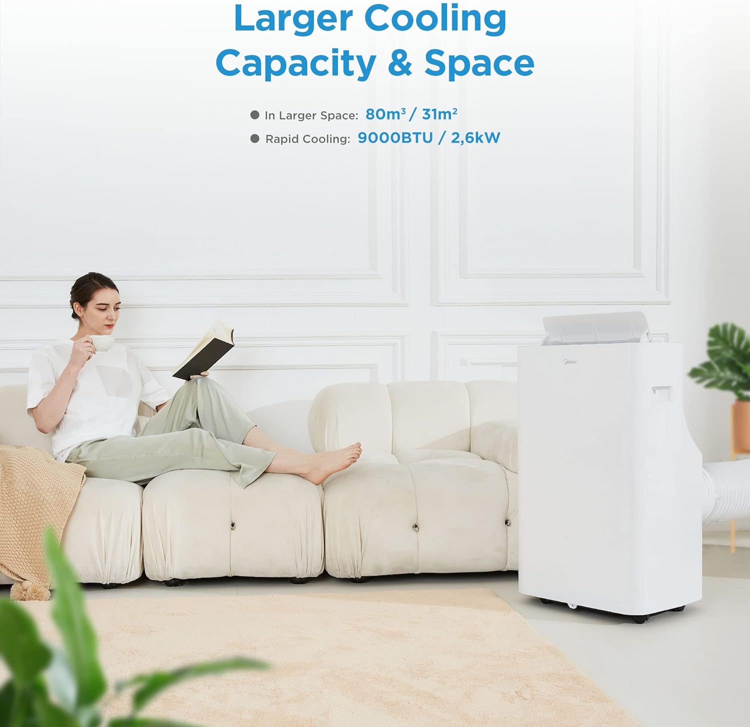 Midea Mobiles Klimagerät Real Cool 35, 12000 BTU, Raumgröße bis 117m³(43㎡), APP-Steuerung/Alexa/Google Home/IFTTT, Mobile, Weiß