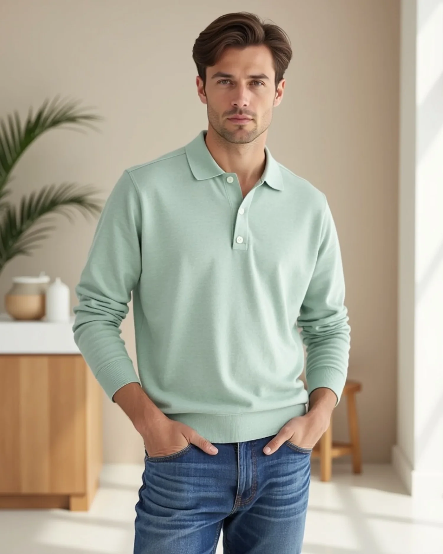 Langarm-Poloshirt f��r Herren mit Knopfleiste
