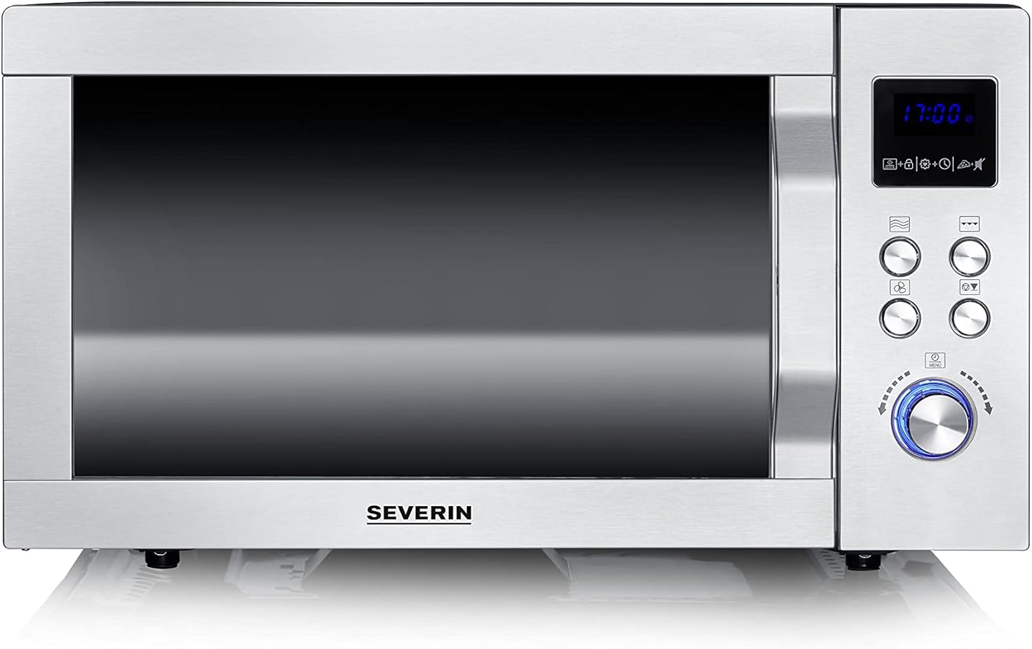SEVERIN Mikrowelle mit Grill und Heißluftfunktion 3-in-1, zum Auftauen, Garen und Erhitzen, Mikrowelle mit Drehteller, Edelstahl-gebürstet/silber, MW 7774