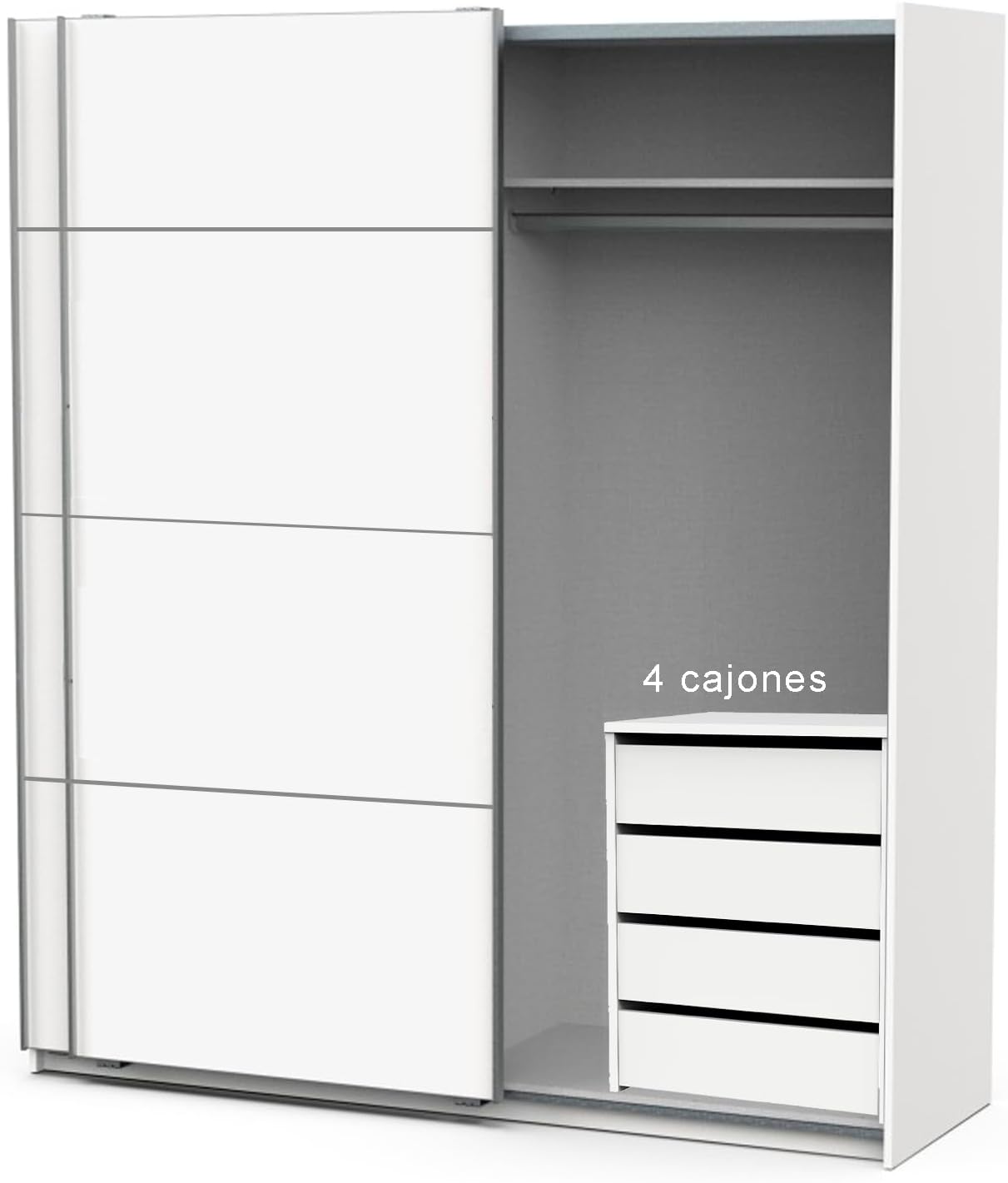 Armario Dormitorio con 4 cajones Ropero Armo 2 Puertas correderas Color Blanco