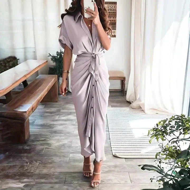 Midi-Kleid mit V-Ausschnitt und Kragen f��r Hochzeitsg?ste