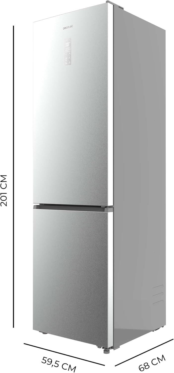 Cecotec Réfrigérateur Combi 456L Total No Frost Bolero CoolMarket Combi 456 Inox E. Hauteur 201cm et 59,5cm Largeur, MAX INSIDE avec VIP Tech, Compresseur Inverter Plus, Basse Consommation, Inox