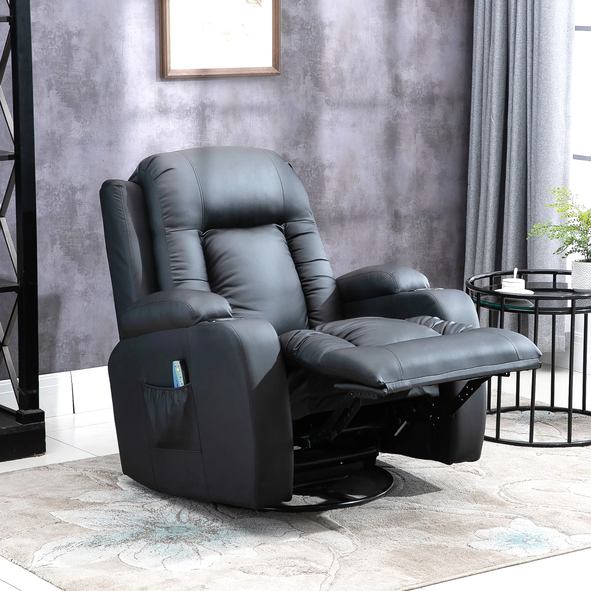 HOMCOM Massagestoel, relaxstoel, schommelfunctie, 8 vibratiepunten, inclusief afstandsbediening, zwart