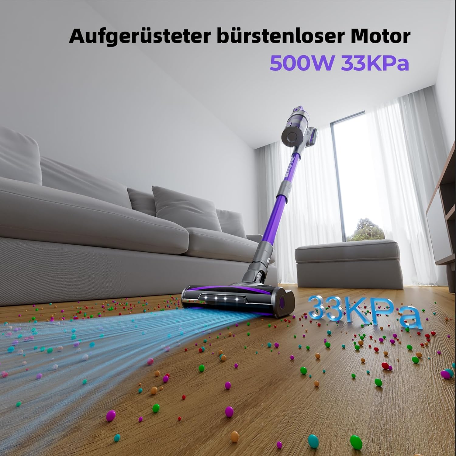 Redkey X18 Accu Stofzuiger, 500W 33000Pa Ultrahoge Zuigkracht, 65 Minuten Ultralange Accuduur, Intelligente Automatische Modus, 8-in-1 Draadloze Stofzuiger met LED-Borstel, 2000mAh Verwisselbare Accu