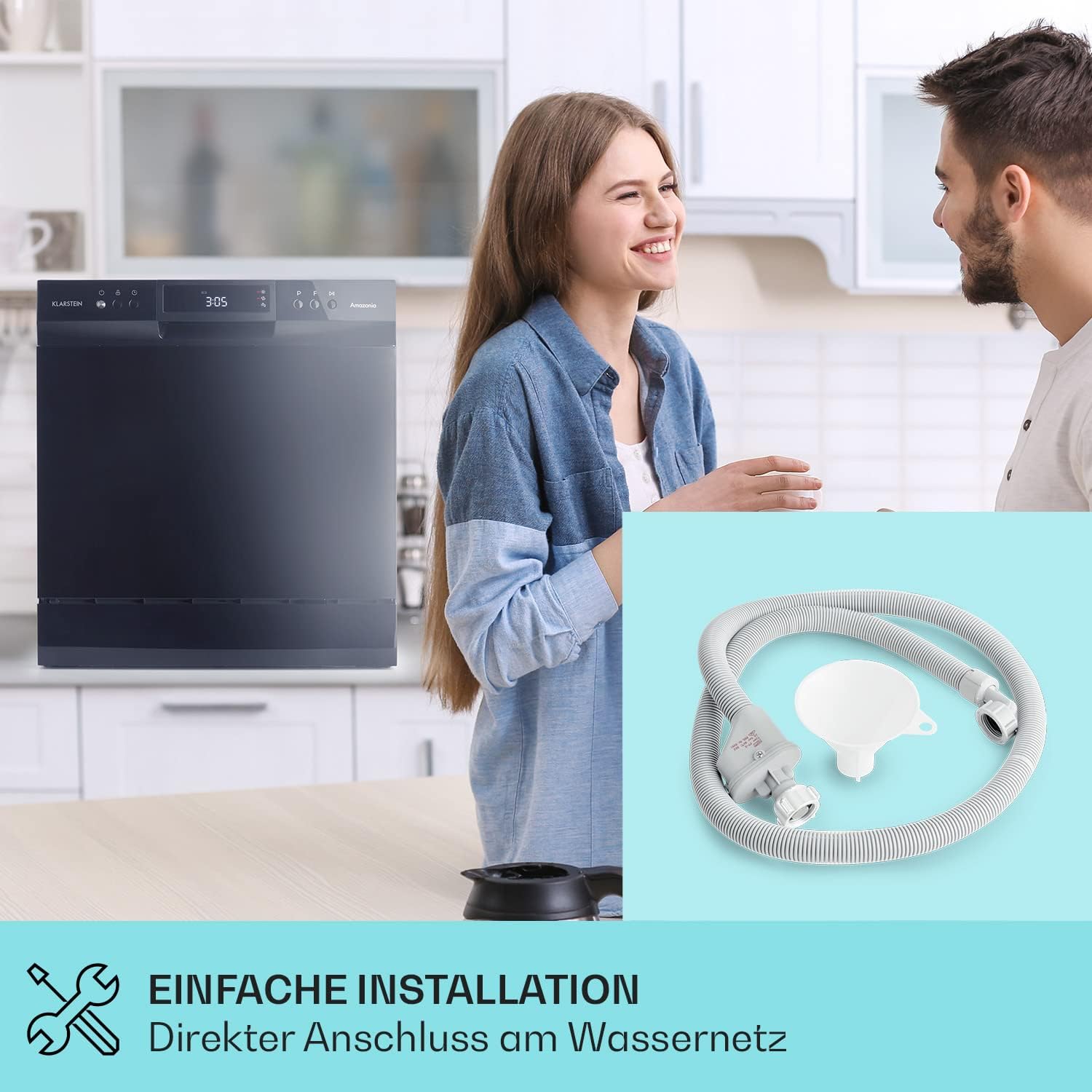 Klarstein  ia 8 - Spülmaschine, Geschirrspüler, Freistehend, Teilintegriert, F, 55 cm breit, 8 Maßgedecke, 6 Programme, Aquastop, silber