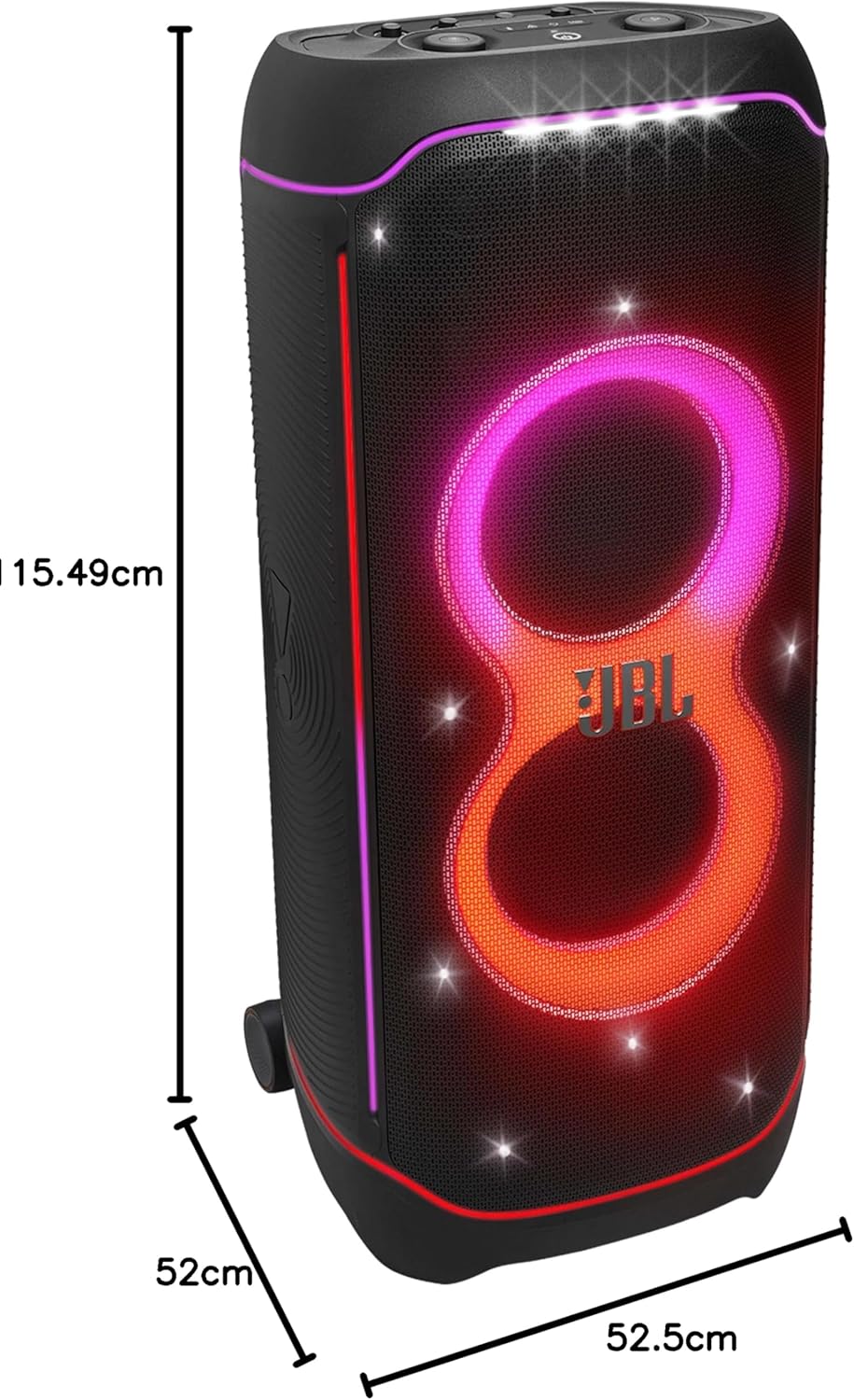 JBL Partybox Stage 120 in Schwarz – Tragbare Bluetooth-Lautsprecher-Box mit JBL Pro Sound, Lichtshow, KI-Sound-Boost und Teleskopgriff – 12 h Laufzeit