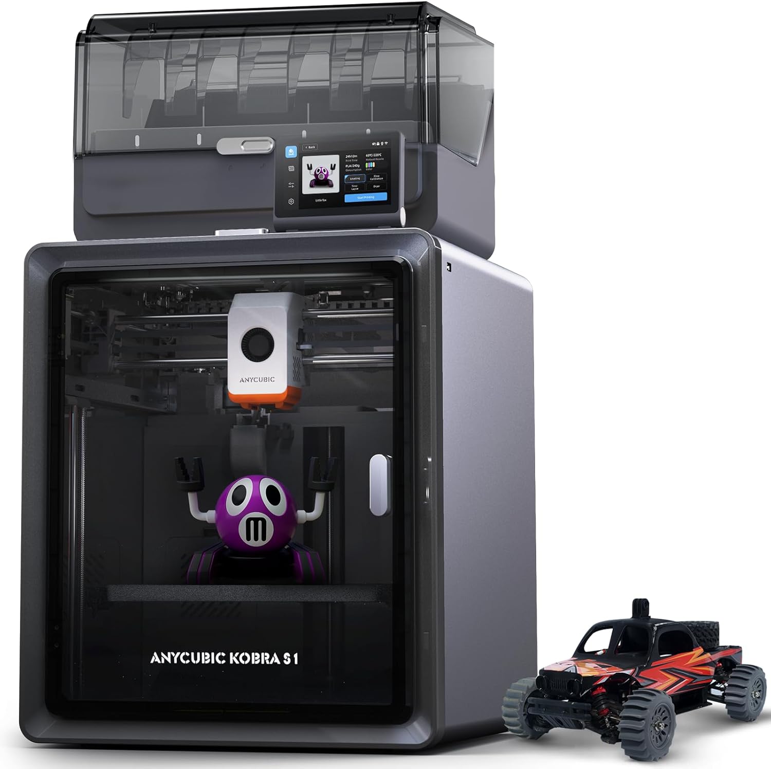 Anycubic Kobra S1 Combo 3D-Drucker Mehrfarbig, 600mm/s Hochgeschwindigkeitsdruck, Trocknen beim Drucken, Vollständig Geschlossene CoreXY-Struktur, Druckgröße 250 x 250 x 250 mm