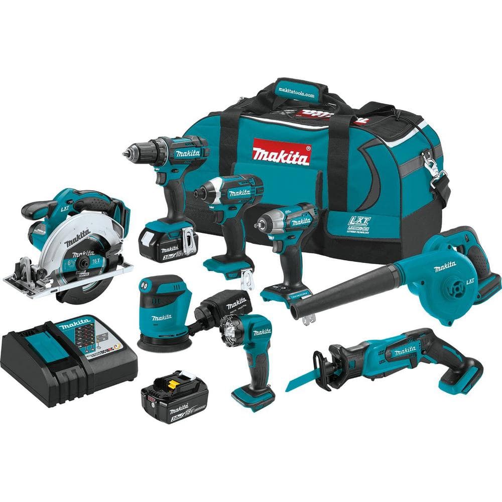 18V LXT Lithium-Ion 8-Piece Kit Drill/ Impact Drvr/ Circ Saw/ Recip Saw/ Sander/ Impact Wrench/ Blower/ Light 3. 0Ah XT801X1
