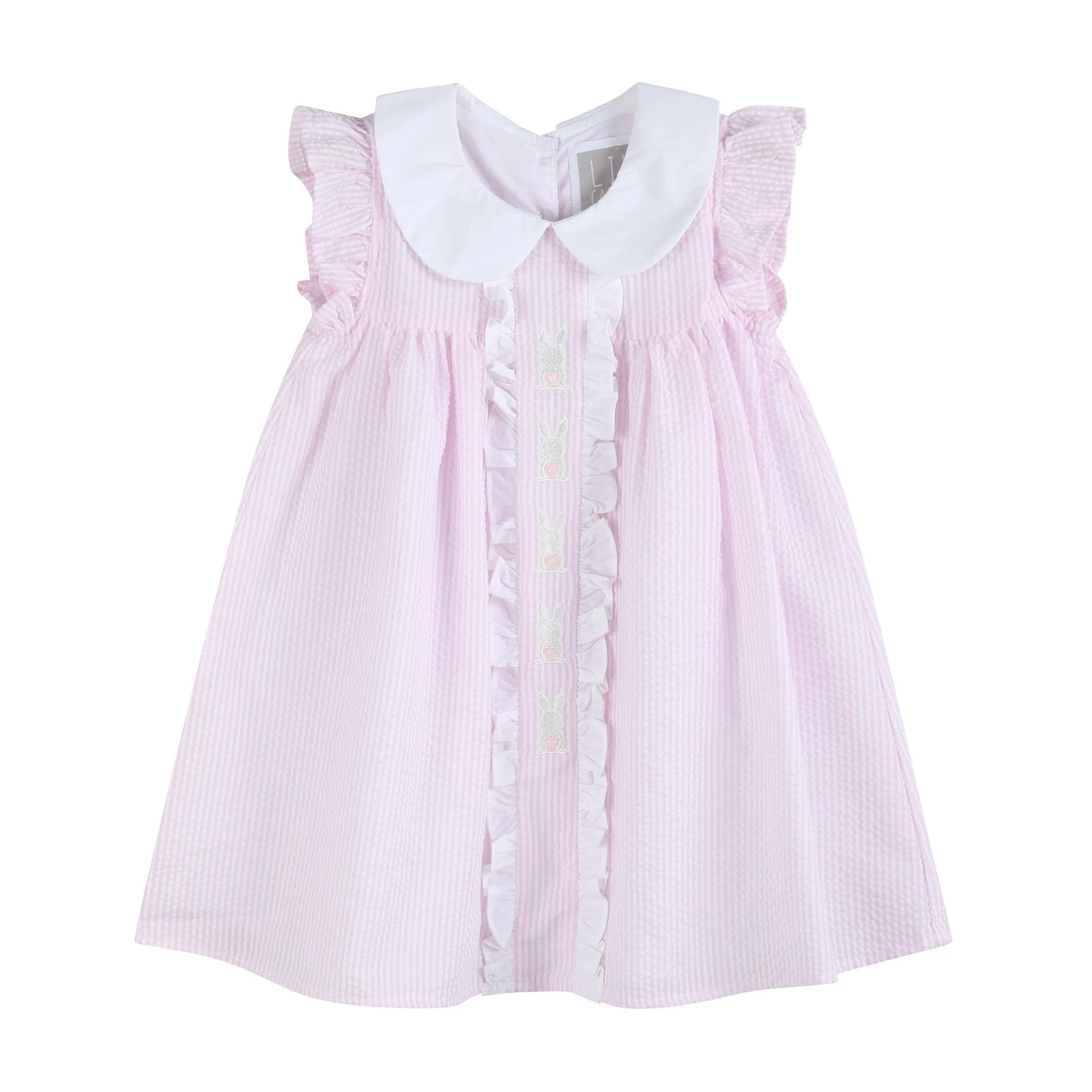 Pink Seersucker Bunny Ruffle Dress