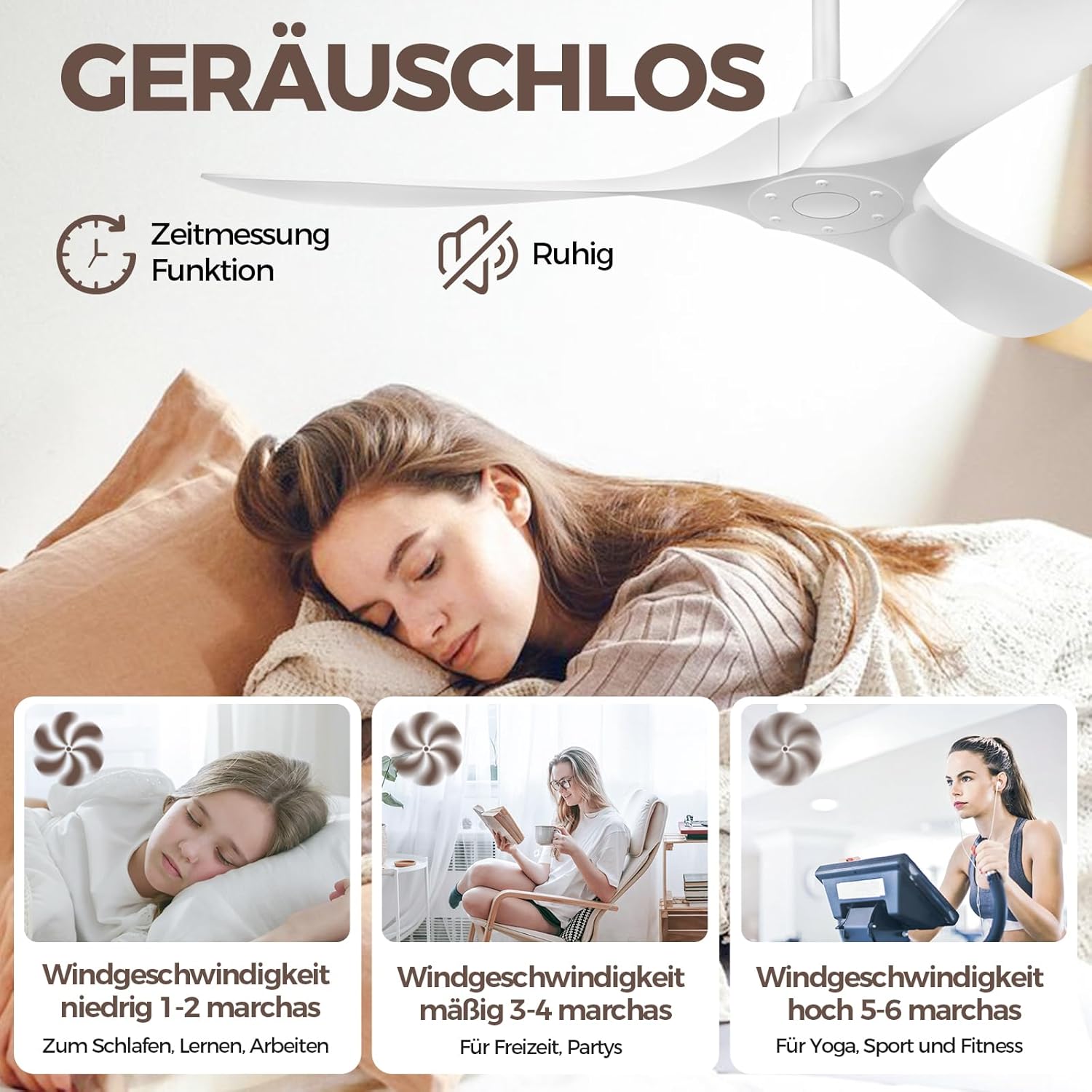 Biukis 152 cm Deckenventilator mit Fernbedienung, 6 Geschwindigkeitsstufen, reversibler DC-Motor für ganzjährige Nutzung, geeignet für Außenbereich, Garten, Wohnzimmer, Schlafzimmer – Walnuss